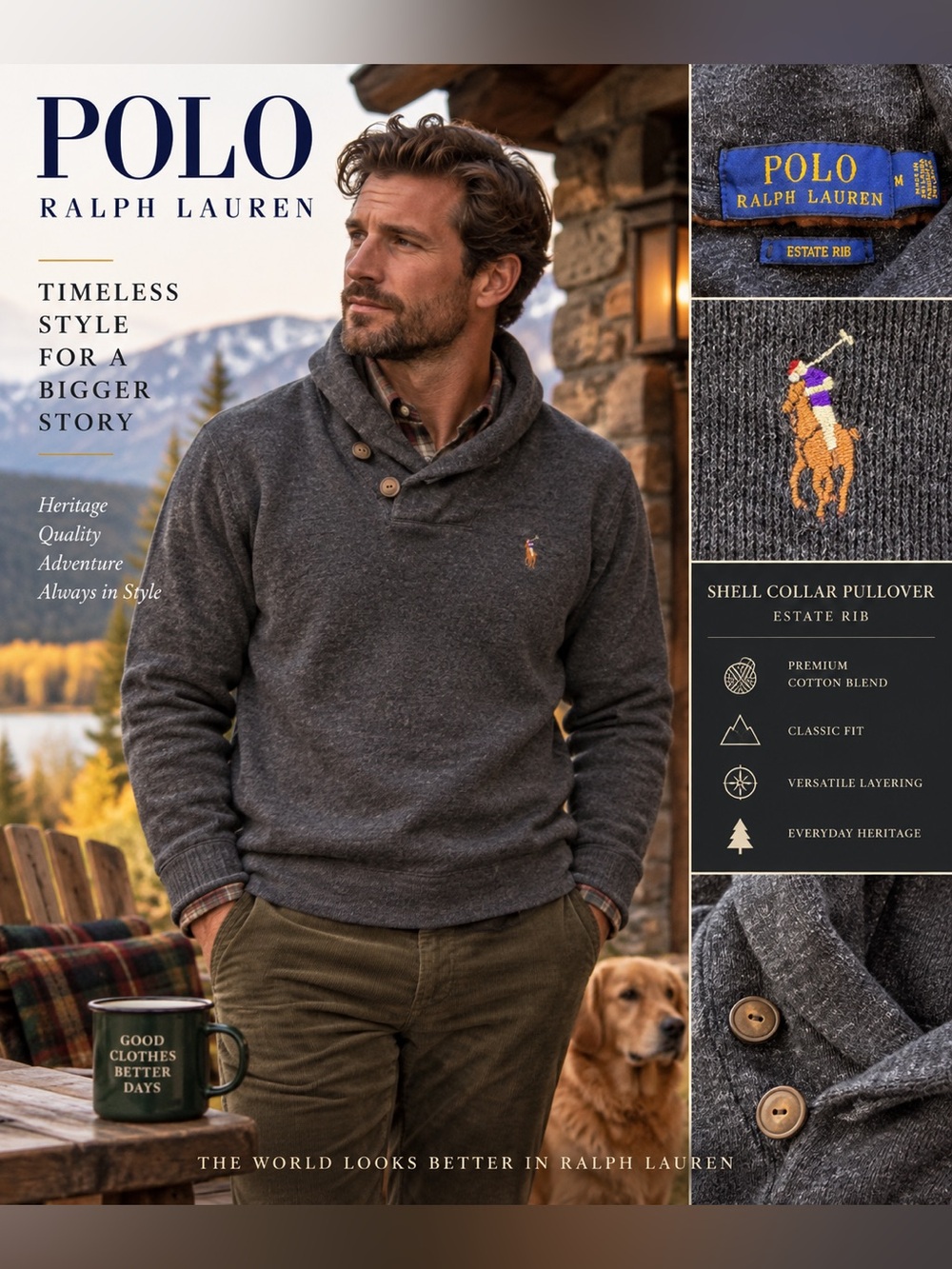 Polo by Ralph Lauren Men’s Dark Heather Gray Turtleneck Shell Collar Sweater